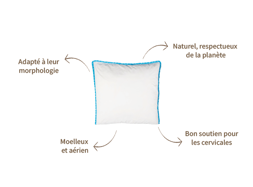 Oreiller MALO Enfant - Ferme et moelleux - Bon soutien des cervicales - Déhoussable et lavable en machine - Adapté à la morphologie des enfants - Laine Française - Loulenn