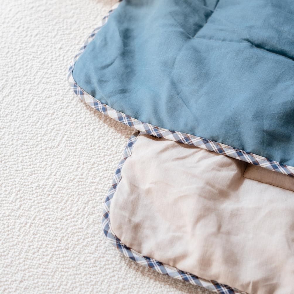 Plaid Ouessant Lin Naturel et Bleu Orage