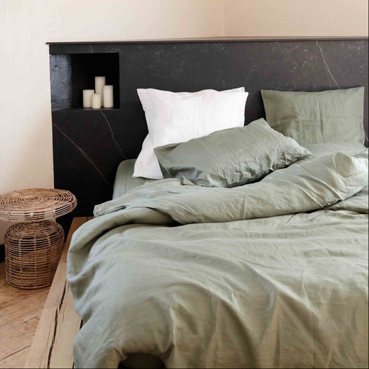 Housse de couette Lin Lavé Vert Olive LOULENN